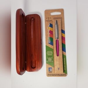 Genuine Birch Wood Pen Box and Parker Johnson Pen